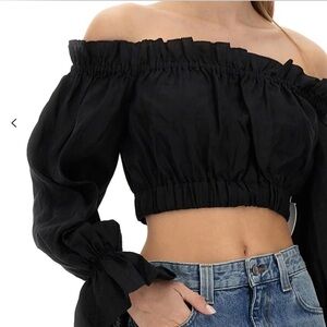 Elegant STAUD 100% Linen Black Off-Shoulder Women's Top